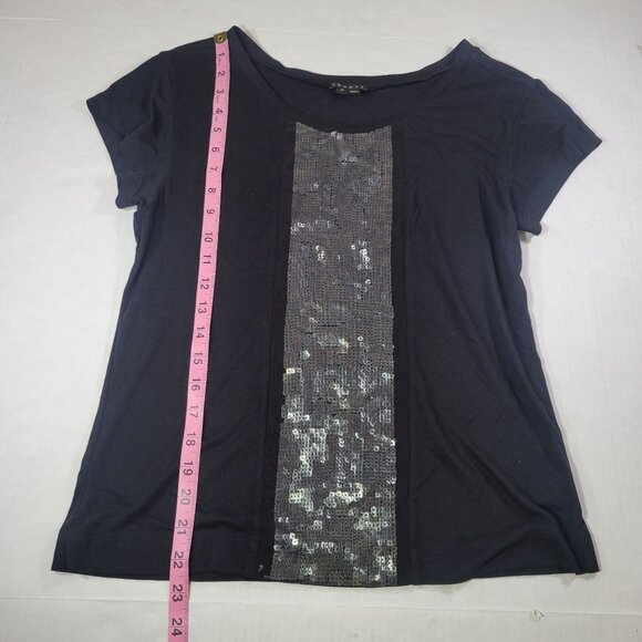 Theory Jovie Black Short-Sleeve Metallic Sequined Pima Cotton Blend Top Size XS - Picture 4 of 6